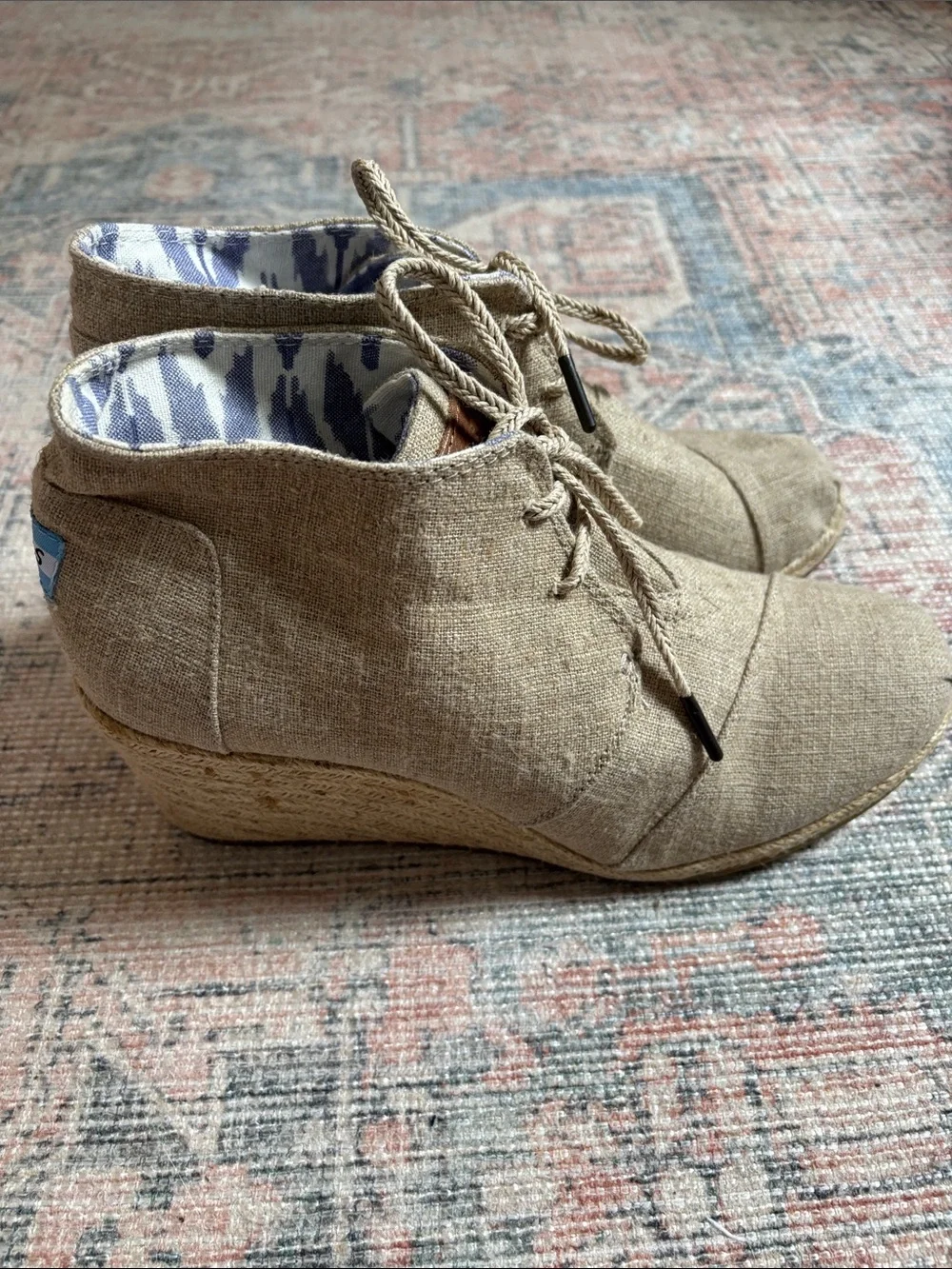 Tom’s Desert Lace-Up Wedge Booties - Neutral Size 11
